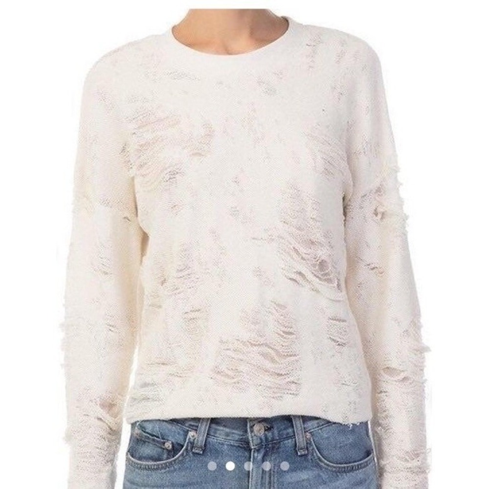 IRO Jeans Sweater Womens XS Cenix Distressed Knit Cropped Frayed Cream